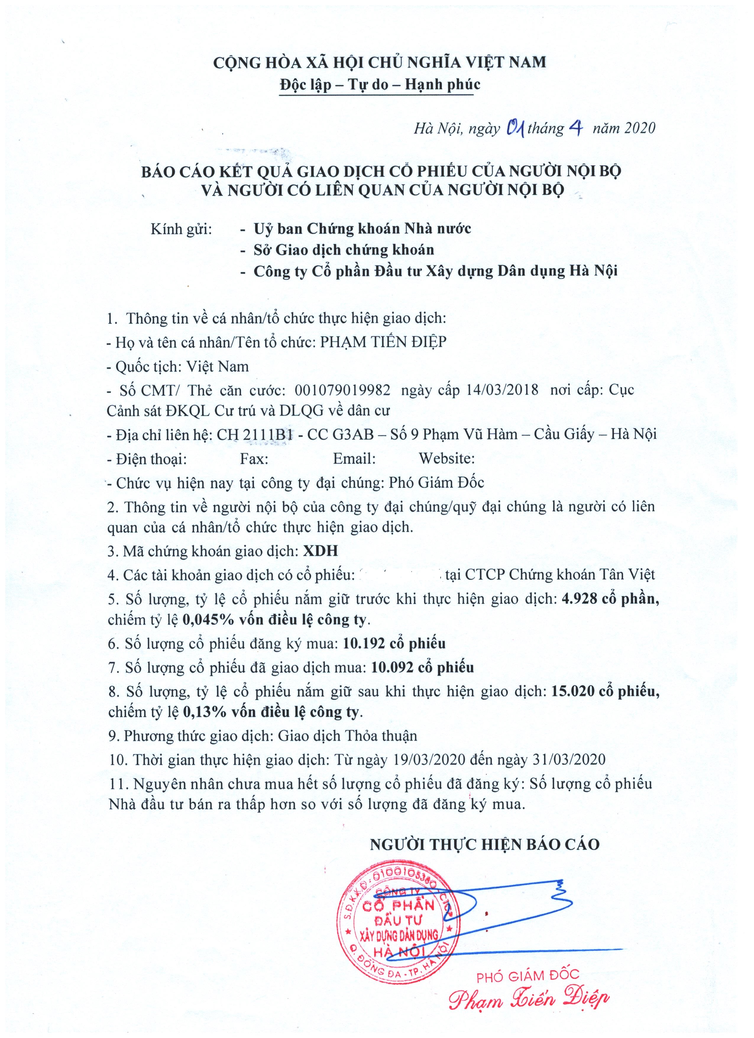 Báo cáo giao dịch cổ phiếu của người nội bộ