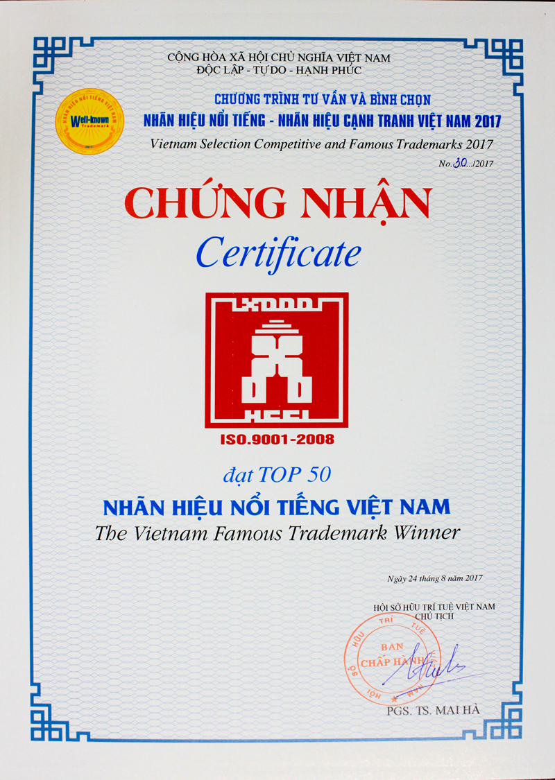Công ty Cổ phần Đầu tư Xây dựng Dân dụng Hà Nội (HCCI) đón nhận Nhãn hiệu nổi tiếng năm 2017