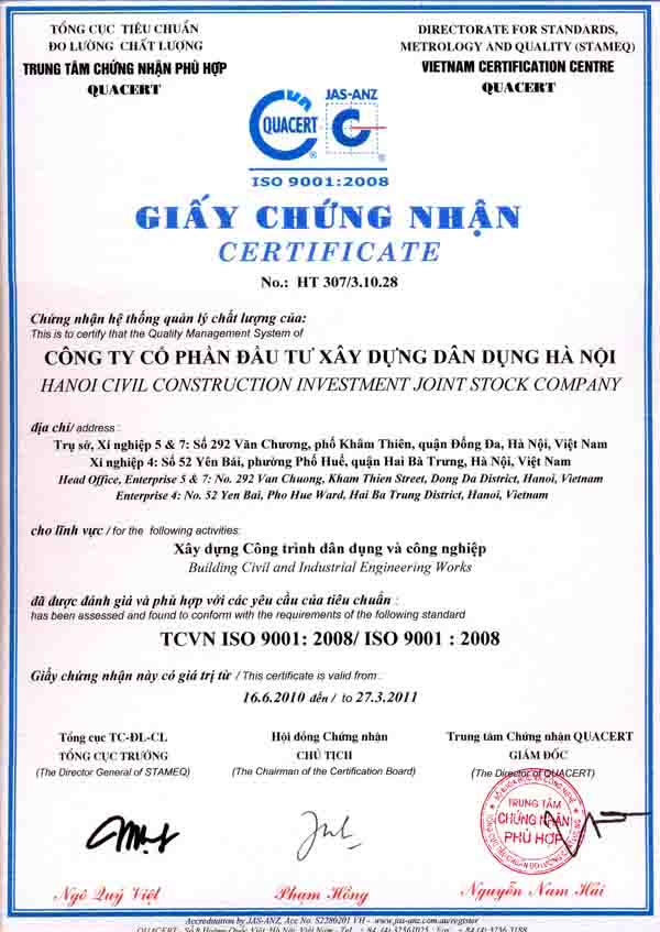 Chứng chỉ ISO 9001 : 2008