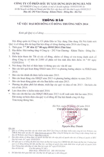 Thông báo Đại hội cổ đông thường niên 2014