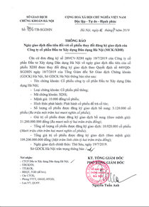 Thông báo ngày giao dịch đầu tiên đối với cổ phiếu thay đổi đăng ký giao dịch của Cty CPĐT XDDD Hà Nội