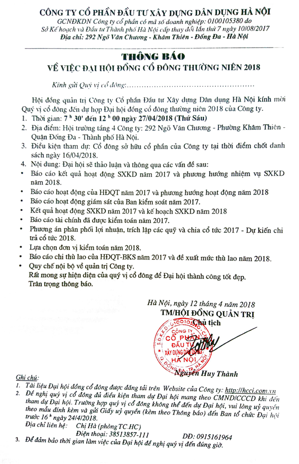 Tài liệu về Đại hội cổ đông thường niên năm 2018